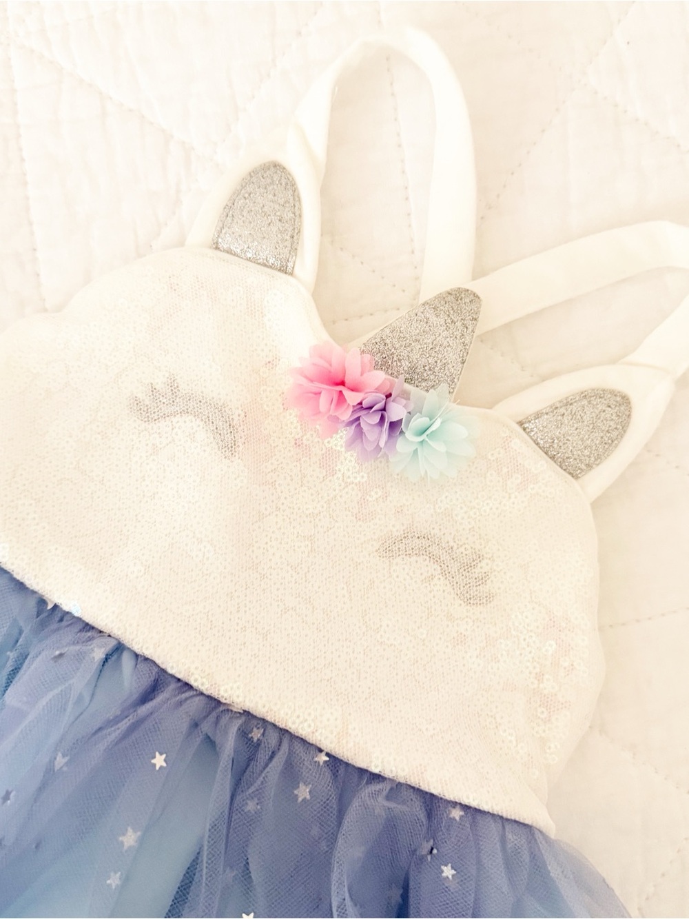 pink & violet kids 2T Girls' Unicorn Dress Blue Tulle Silver Stars - Picture 3 of 4